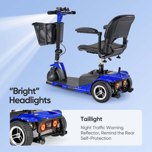 3 Wheel Mobility Scooter Electric Folding Compact Long Range with Basket and Charger Blue