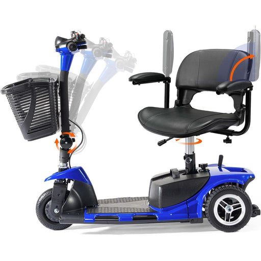 3 Wheel Mobility Scooter Electric Folding Compact Long Range with Basket and Charger Blue