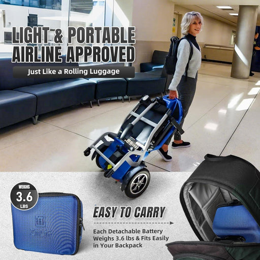 Folding Travel Scooters Ultra Lightweight Electric Powered 4 Wheel Mobility Scooter