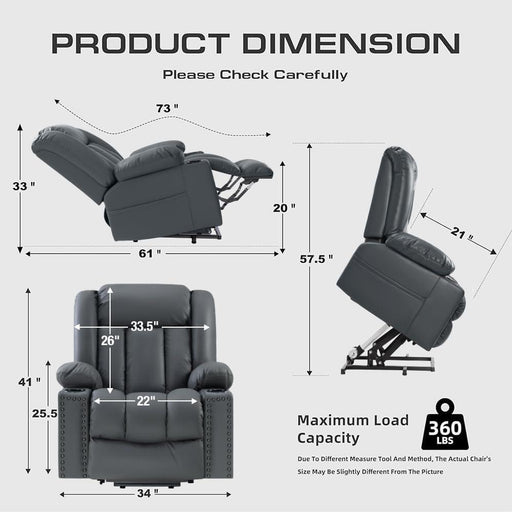 Large 3 Position Power Lift Chair Recliner with Heated and Massage