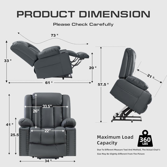 Large 3 Position Power Lift Chair Recliner with Heated and Massage
