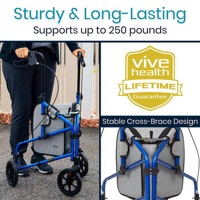 Vive Health 3 Wheel Walker Rollator - Lightweight Foldable Walking Transport