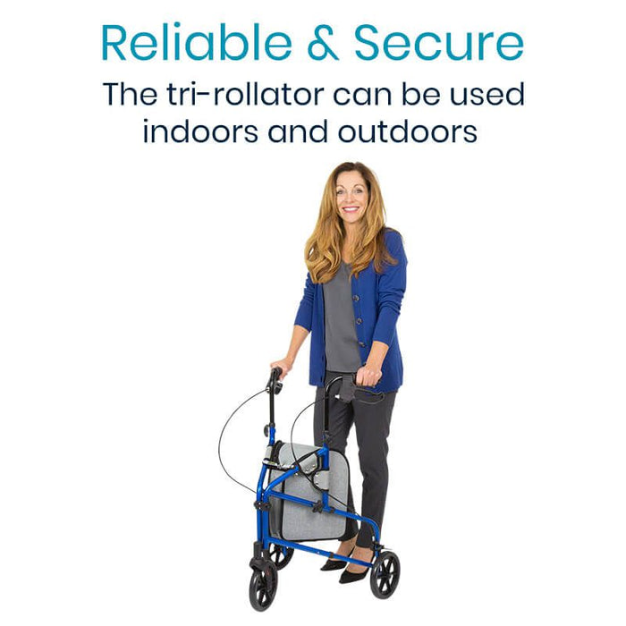 Vive Health 3 Wheel Walker Rollator - Lightweight Foldable Walking Transport