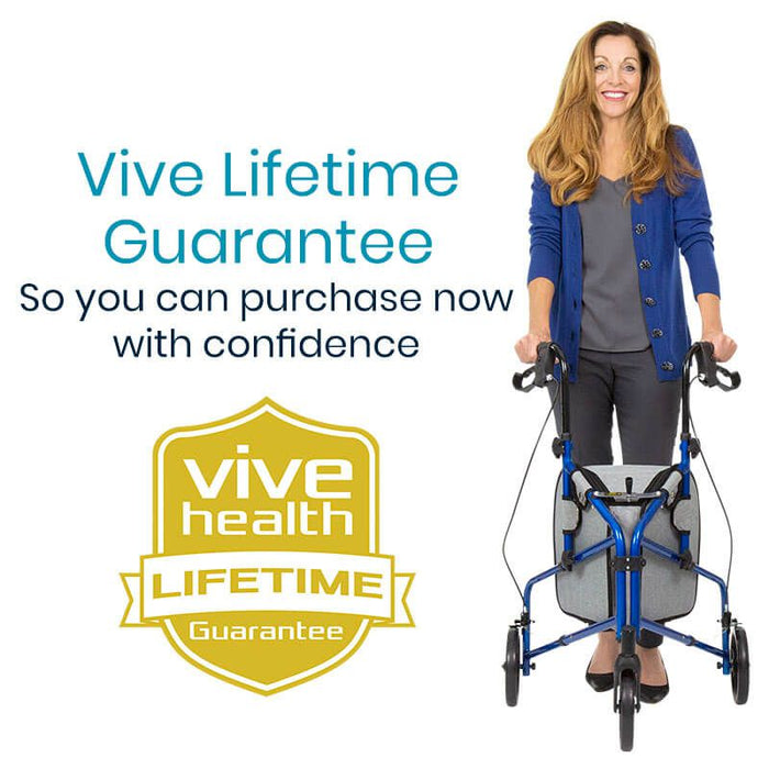 Vive Health 3 Wheel Walker Rollator - Lightweight Foldable Walking Transport