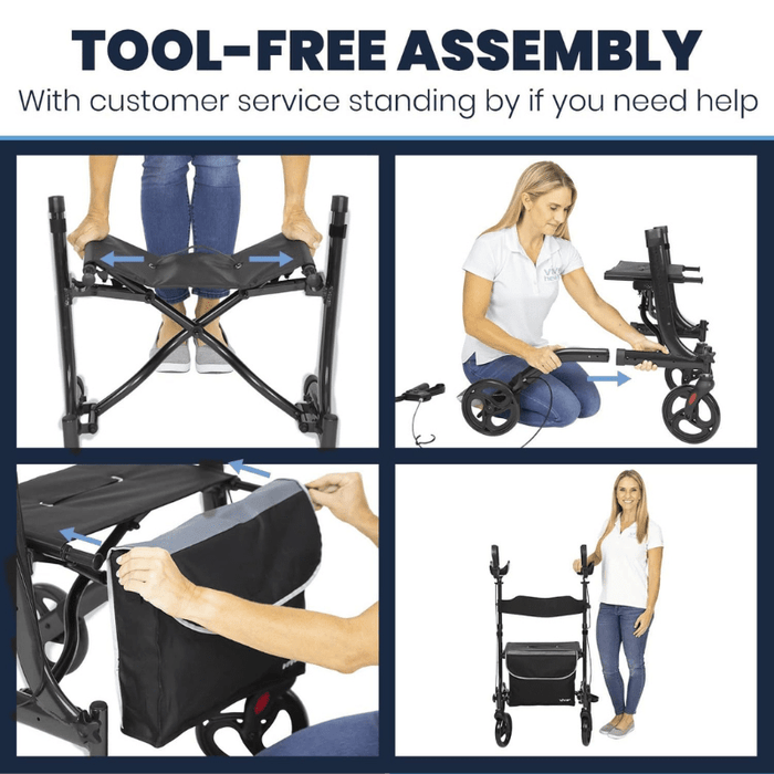 Vive Health Upright Rollator - Walker with Foldable Transport Seat