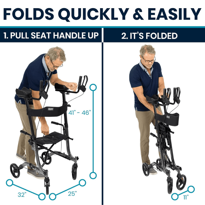 Vive Health Upright Rollator - Walker with Foldable Transport Seat