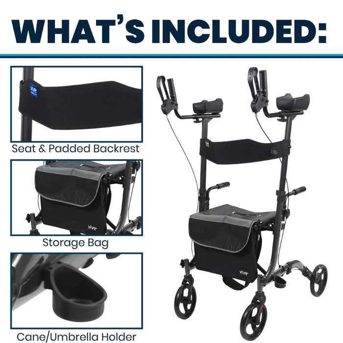 Vive Health Upright Rollator - Walker with Foldable Transport Seat