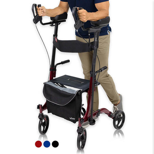 Vive Health Upright Rollator - Walker with Foldable Transport Seat