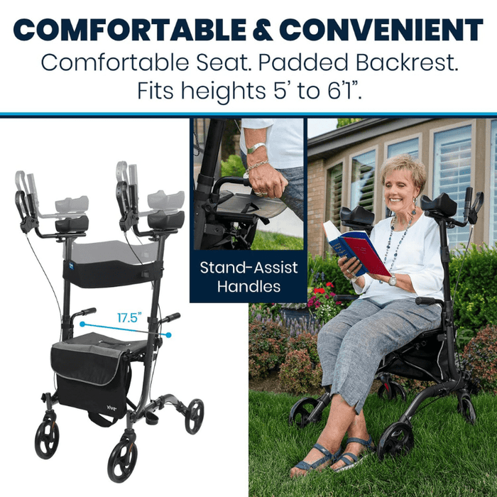 Vive Health Upright Rollator - Walker with Foldable Transport Seat