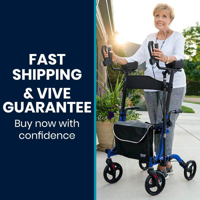 Vive Health Upright Rollator - Walker with Foldable Transport Seat